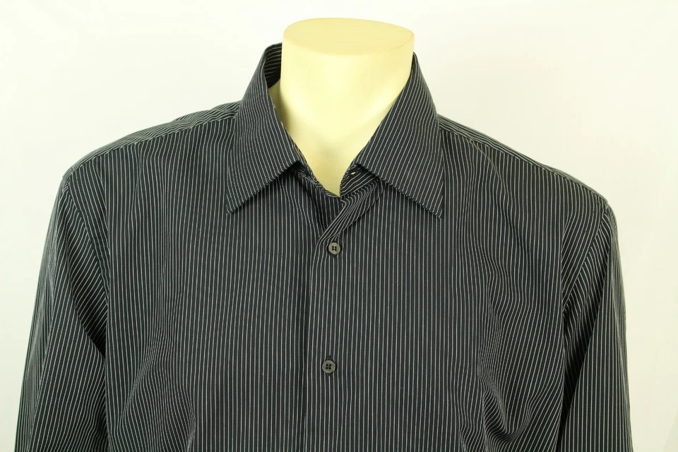 Camisa de vestir VALENTINO ROMA para hombre Interfit negra a rayas talla 18 venta al por menor $270 Foto 3 de 4