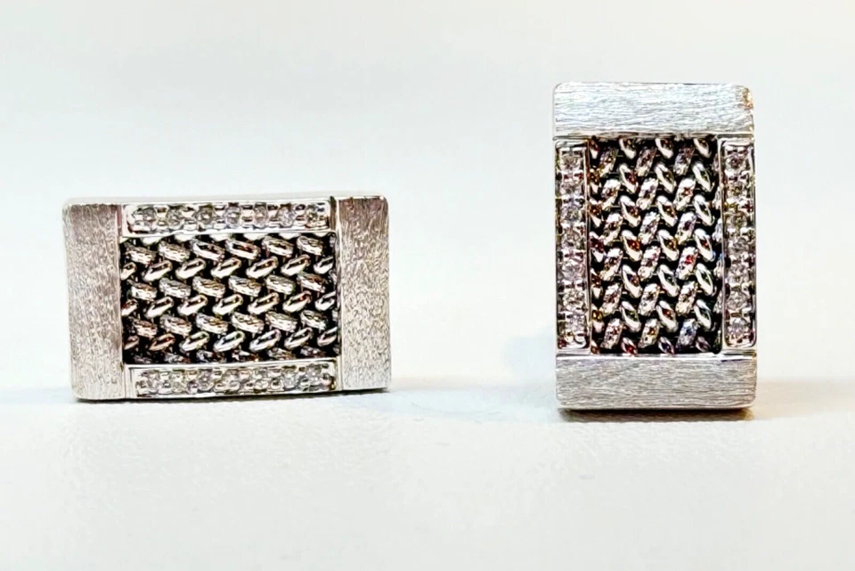 L&M дизайнерские мужские запонки - тканые и нити накаливания 14K белое золото и 28 бриллиантов - Изображение 3 из 4