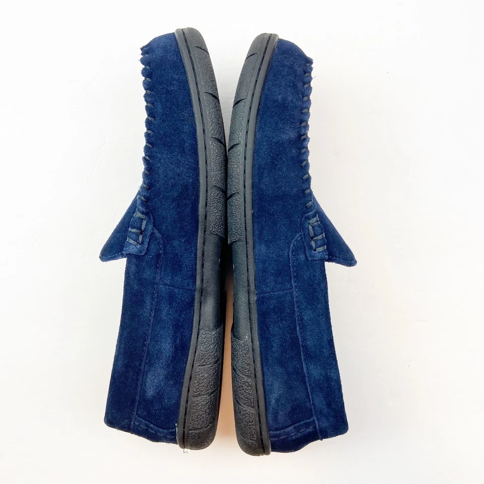 Тапочки мужские Lands End 10 синие замшевые мокасины без застежек с фланелевой подкладкой - Изображение 3 из 4