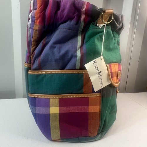 Ralph Lauren Madras Plaid Leather Drawstring Bucket Sling Bag Vintage NWT Colors - Picture 3 of 14