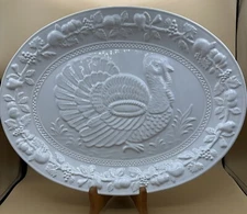 Sanor Ceramica Lrg 19"  Oval Ceramic Turkey Serving Platter Made In Portugal EUC
