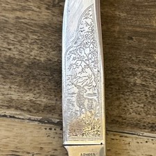 Vintage Solingen Germany Armeso Etched Elk Scene 4.5" Blade w/ Leather Sheath