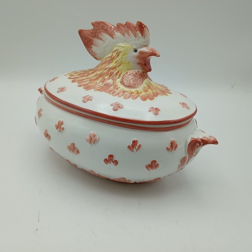 Tureen Serving/Egg Dish With Rooster/Chicken Lid ABV Bossano Vintage 24cm - Foto 1 di 14