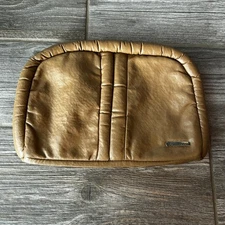 80s Fantass Brown Faux Leather Padded Clutch Evening Bag Makeup Toiletry Bag