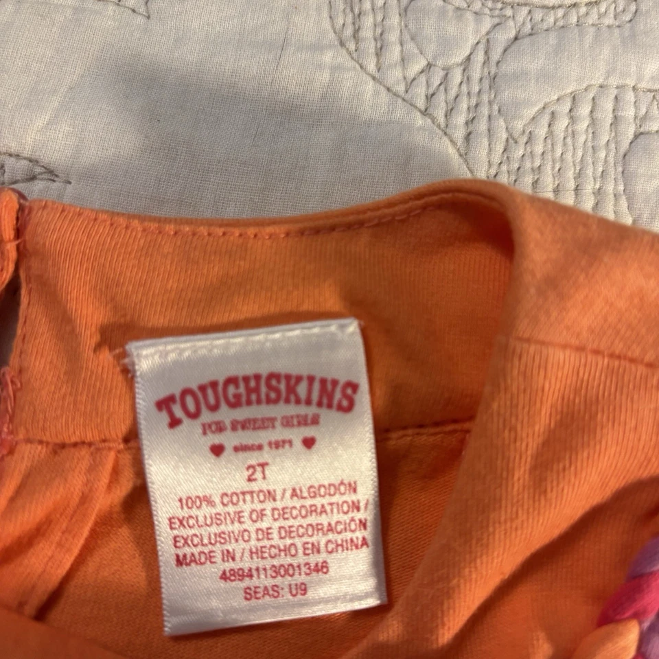 Vestido Tough Skins Niñas 2T Rosa Naranja Púrpura Bordado Flores en el Pecho Foto 2 de 4