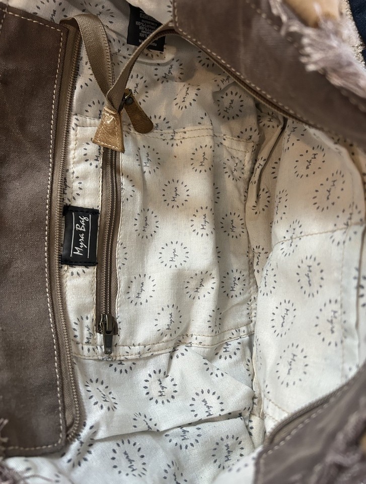 Myra Bag Goodweave Upcycled Canvas & Cowhide Leather Shoulder Bag S