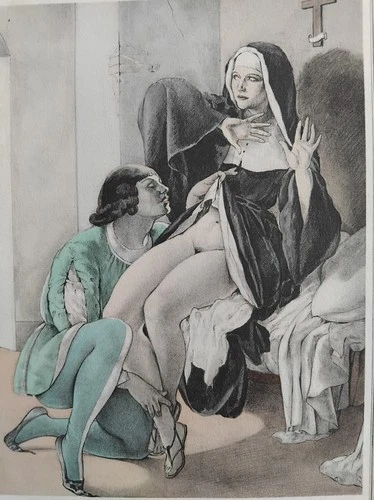 BRUNELLESCHI CURIOSA ENGRAVING COLORS VELVET YOUNG WOMAN NUN B11