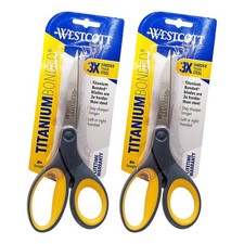  2pack Westcott 8" Straight Titanium Bonded Scissor w/ Soft Handle, Grey/Yellow