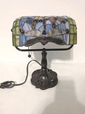 Tiffany Style Dragonfly Stained Glass Table Lamp, Pull Chain, Corded, 13in
