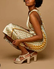 House of Harlow 1960 Sleeveless Shift Dress Geometric Silky Print Size Large 