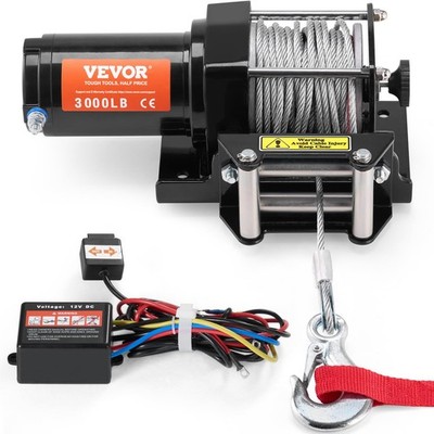 VEVOR ATV Winch 3000lb 12V Electric Steel Cable IP55