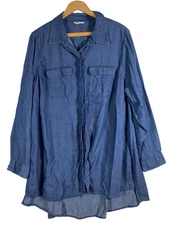 Cato Chambray Denim Top Size 2X Button Up Country Western Coastal Core Tencel