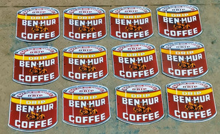12X BEN HUR COFFEE PORCELAIN ENAMEL SIGN BOARD SIZE 10"X9.5" INCHES SINGLE SIDE