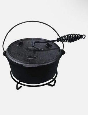 Activa Dutch Oven Set Deckelheber BBQ Feuertopf Schmortopf Gusseisen Topf 10 L