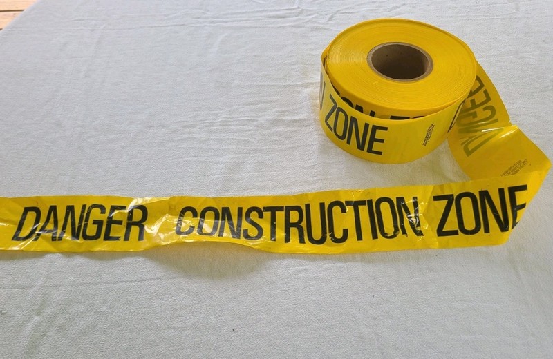 Industrial 3" Yellow Danger Construction Zone Barricade Tape Weatherproof