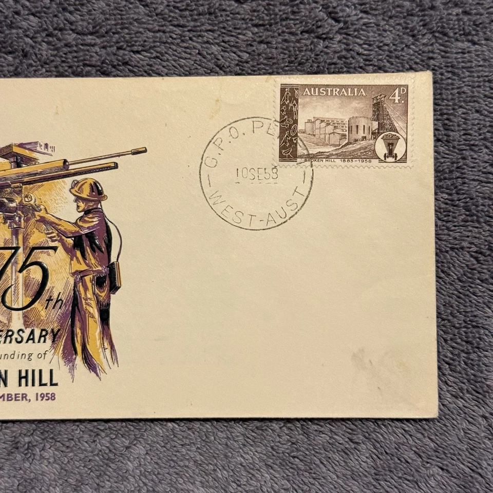 1958 Austrália Broken Hill 75º Aniversário FDC 4d Marrom Mineração Cachet Perth Lata - Imagem 3 de 4