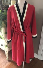 VTG 80s Vanity Fair Red Black White Fleece Housecoat Robe Zip Pockets Long USA