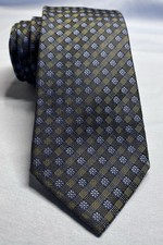 Bloomingdale's Silk Tie Olive Green/Blue Grey Small Floral Details Tie 61" x 3"