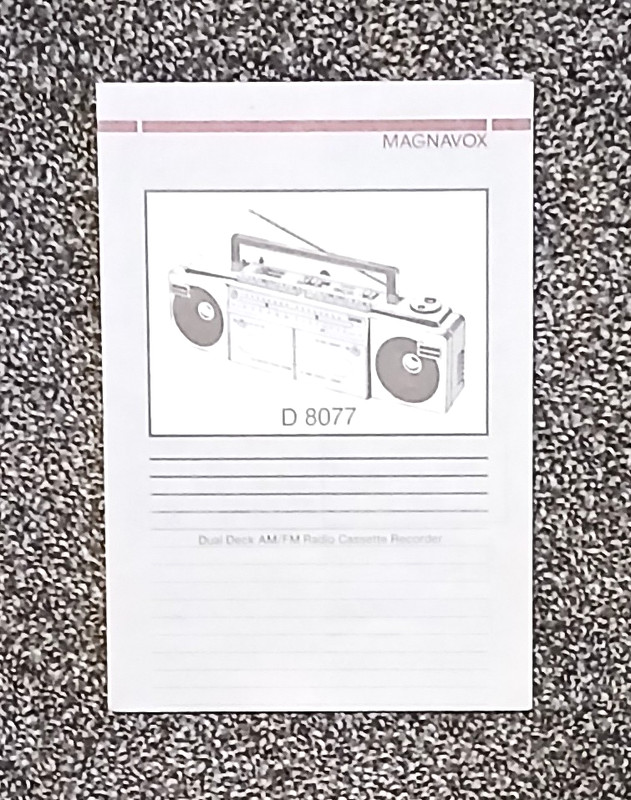 Vintage Magnavox D8077 Dual Deck AM/FM Radio Cassette Recorder Manual