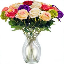 Artificial Flower Roses, 12PCS Real Touch Fake Flowers with Stems, 15" Flanne...