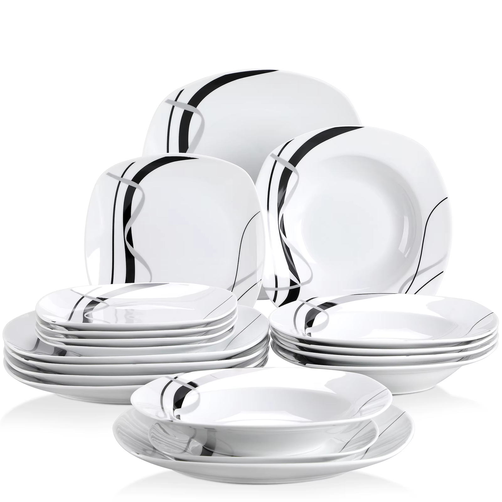 Dinnerware Set 36 Piece Ceramic Plates Bowls Stripe Pattern Microwave Dishwasher
