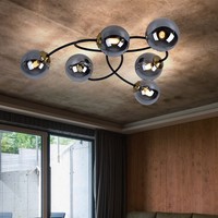 Deckenlampe Deckenleuchte Esszimmerlampe 6 Flammig Rauchfarben Glaskugel L 52 Cm