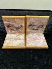 Pair MOUNT RUSHMORE BOOKENDS Carved From Black Hills ROSE QUARTZ over Wood 5" T