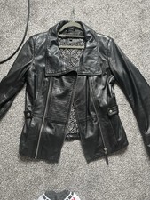 James Lakeland Womens Black Leather Biker Jacket Zip Lined Regular Size 12