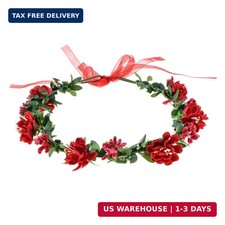 Flower Headband Floral Crown Garland Halo for Wedding Festival Red