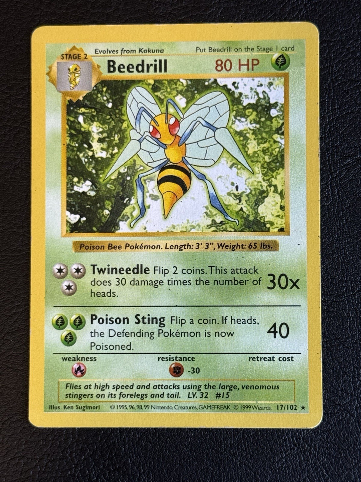 Pokemon TCG Card 1st Edition Base Set Shadowless Beedrill 17/102