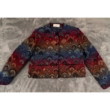 Evan-Picone Tapestry Jacket Vintage Multi-Color Flame Stitch Blazer