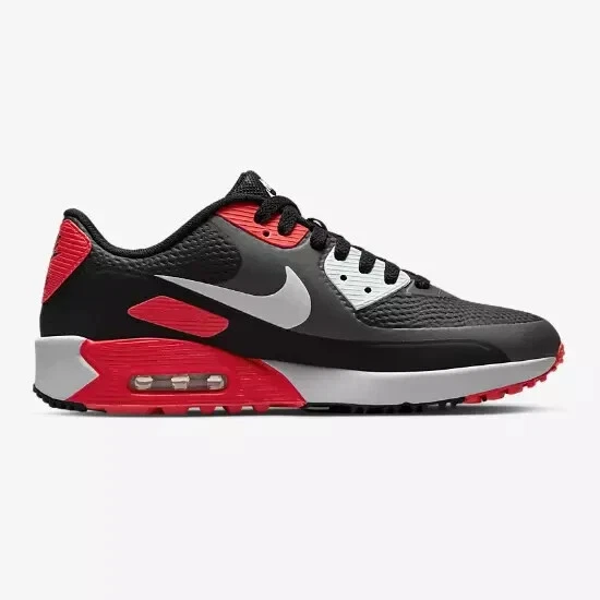 Tênis de golfe Nike masculino Air Max 90G em preto/cinza/vermelho, tamanhos diferentes, CU9978-010 - Imagem 3 de 4