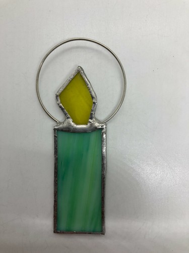 F138 Stained Glass Suncatcher Hanging Christmas Mini Candle Green - Picture 2 of 2