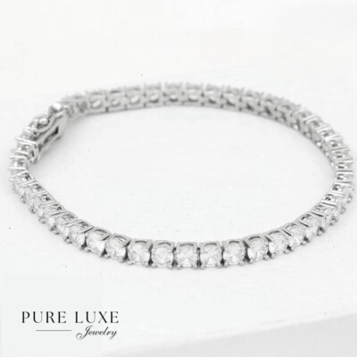 Women's 6.5'' Silver Stainless-Steel Cubic Zirconia link Stone Bracelet*BOX