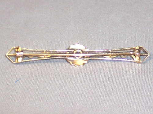 ANTIQUE ZIETHING & CO 14K YELLOW GOLD MILGRAIN SAPPHIRE SEED PEARL BAR SCARF PIN - Picture 5 of 6