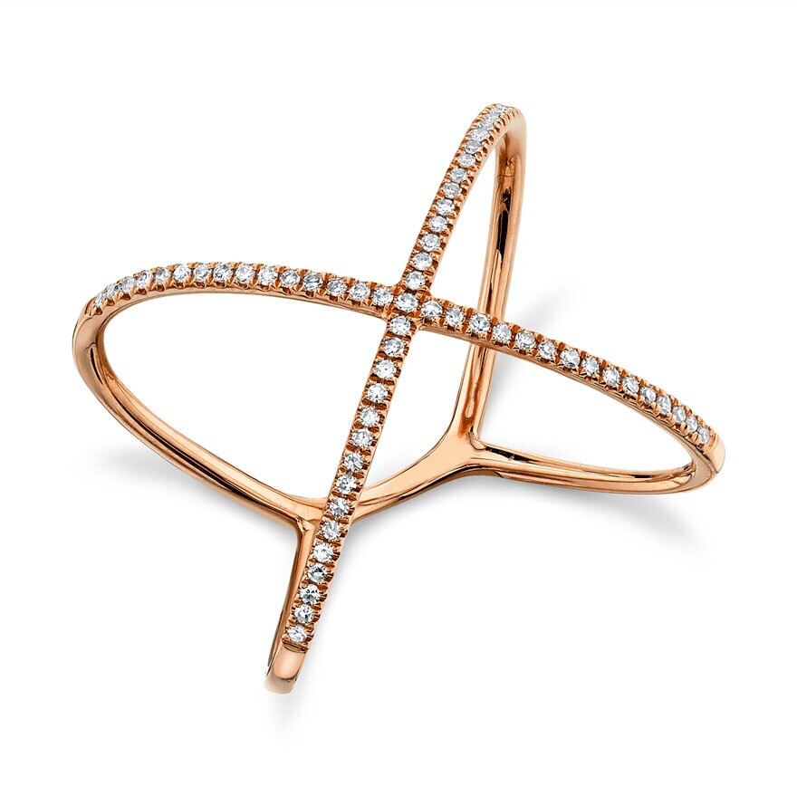 14k ROSE GOLD DIAMOND CRISS CROSS BAND, X RING Size #792 - Main Image