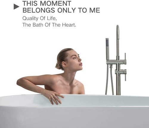Tub Filler Freestanding Bathtub Faucet Floor Mounted Bathroom with Hand Shower - Picture 82 of 132