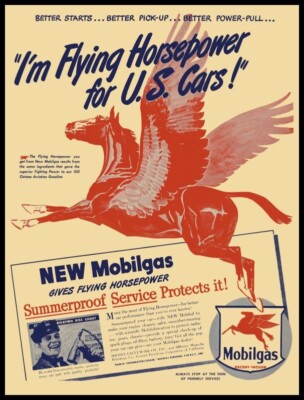 1946 Mobil Gasoline NEW Sign 30'' x 40'' XXL Size - Pegasus Flying Horsepower!
