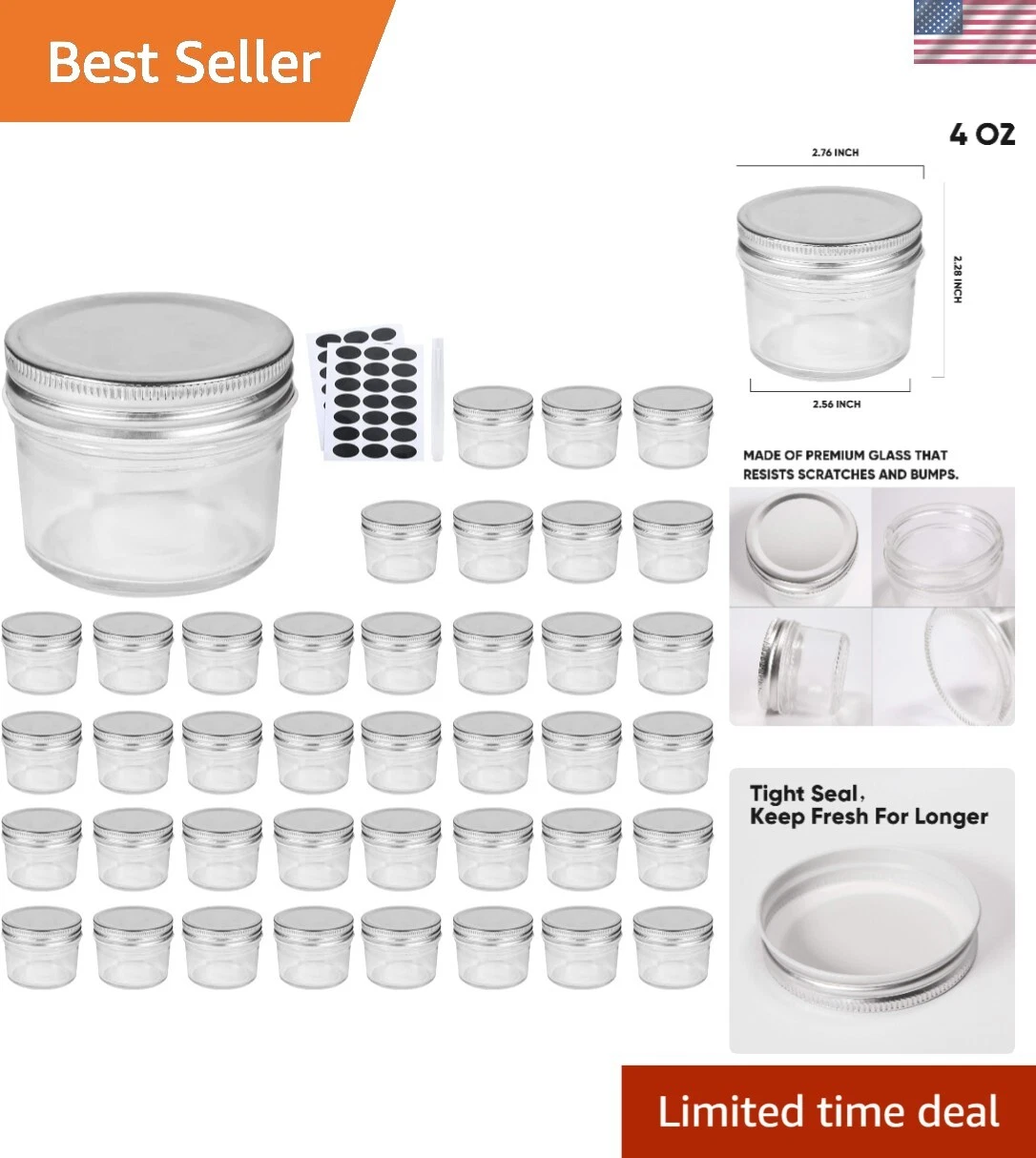 Compact 40-Pack 4oz Round Glass Jars with Lids for Candies & DIY Spice Storage
Opens in a new window