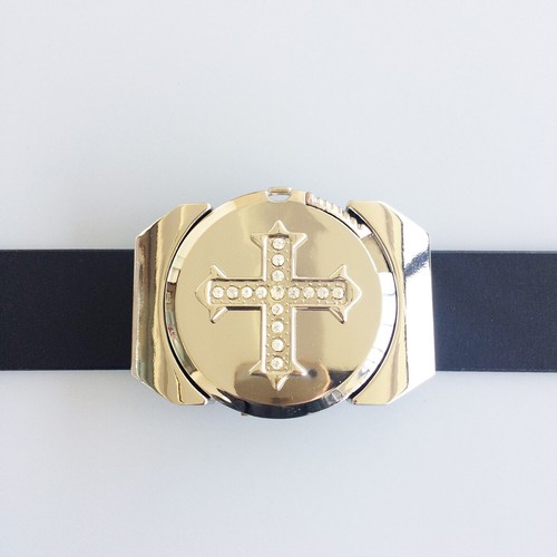 Nuevo hebilla de cinturón encendedor cruzado de diamantes de imitación plateado brillante también en stock en EE. UU. - Imagen 5 de 5