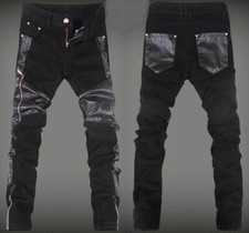 Punk Mens Faux Leather Skinny Slim Pants Biker Motorcycle korean Casual Trousers