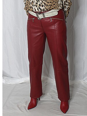 Womens Wilsons Leather Pants Red 4 Lambskin Biker Motorcyle