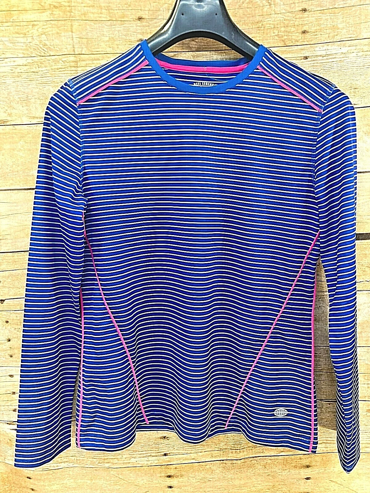 REEL LEGENDS FREELINE FISHING TOP WOMEN'S M LS ACTIVE BLUE WHITE STRIPE 🐟MINT🐟
