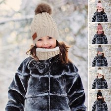 Kids 3Pcs Winter Hat Gloves Scarf Warm Fleece Lining Beanie Hat Scarf Gloves Set