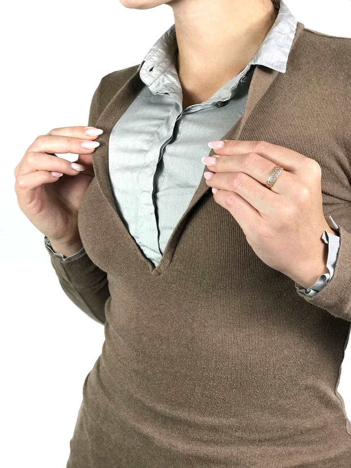 BRUNELLO CUCINELLI Mujer Marrón Cachemir Cuello Suéter | Talla M Foto 4 de 4