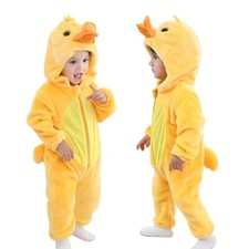 0-3Y 3-4Y Toddler Baby Yellow Duck Costume Fancy Dress Rompers Flannel Halloween