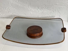 Vintage Ernest Sohn 22x17 Curved Glass Serving Tray Siamese Teak by ATAPCO