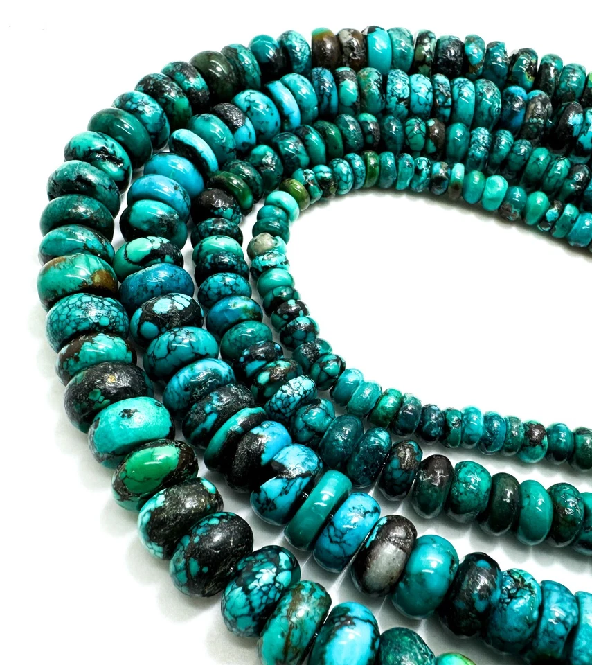 Genuine Natural Turquoise Polished Smooth Rondelle Gemstone Beads - PGS396 - Image 2 of 3