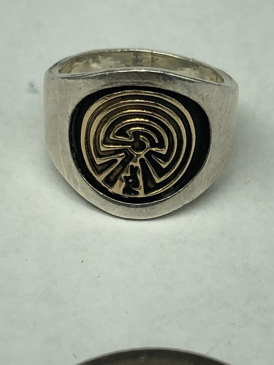 Vintage Sterling Silver and 14KT Gold Man in the Maze Ring And