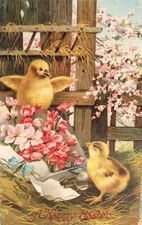 1910 Easter Greetings Postcard, Glossy Finish, Printed In Germany. #-1285